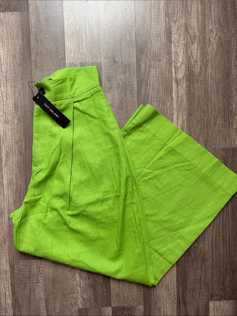 Toit Volant NWT  Wide-Leg High-Waist Pants in Lime Green - Picture 2 of 8